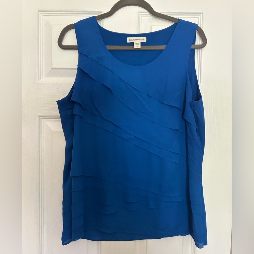 Coldwater Creek Vibrant Blue Layered sleeveless blouse.